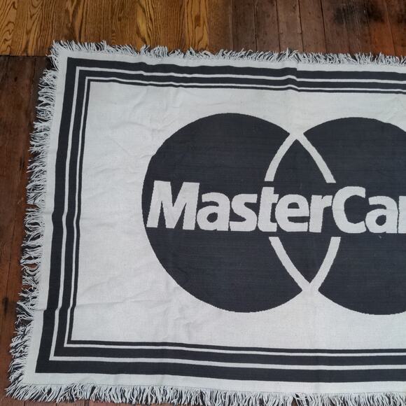 MasterCard Tapestry Blanket White Black Size 42x62 Vintage Big Logo - Picture 4 of 8